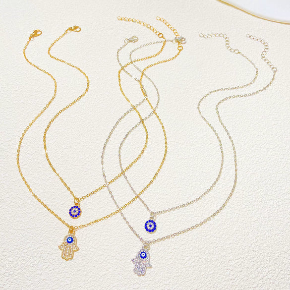Alloy Geometric Eye Pendant Diamond Necklace For Women