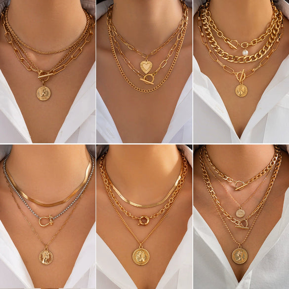 Alloy Geometric Figure Pendant Necklace With Electroplating And Stacking Style Women's Metal Cross Chain