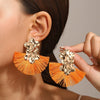 Alloy Geometric Flower Fanshaped Tassel Women's Retro Exaggerated Earrings Electroplated