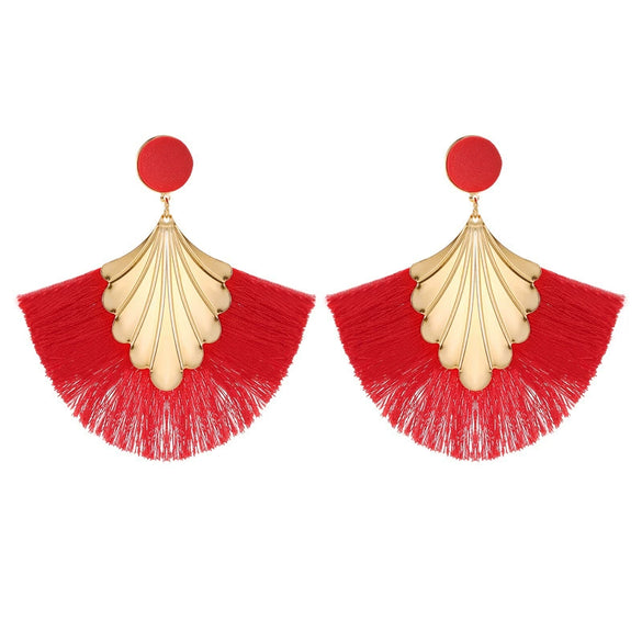 Alloy Geometric Flower Fanshaped Tassel Women's Retro Exaggerated Earrings Electroplated