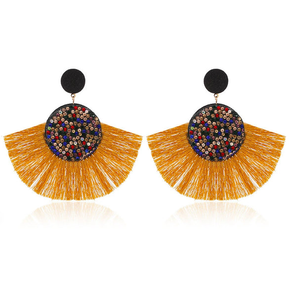 Alloy Geometric Flower Fanshaped Tassel Women's Retro Exaggerated Earrings Electroplated