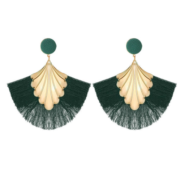 Alloy Geometric Flower Fanshaped Tassel Women's Retro Exaggerated Earrings Electroplated