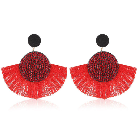 Alloy Geometric Flower Fanshaped Tassel Women's Retro Exaggerated Earrings Electroplated