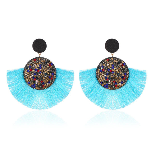 Alloy Geometric Flower Fanshaped Tassel Women's Retro Exaggerated Earrings Electroplated
