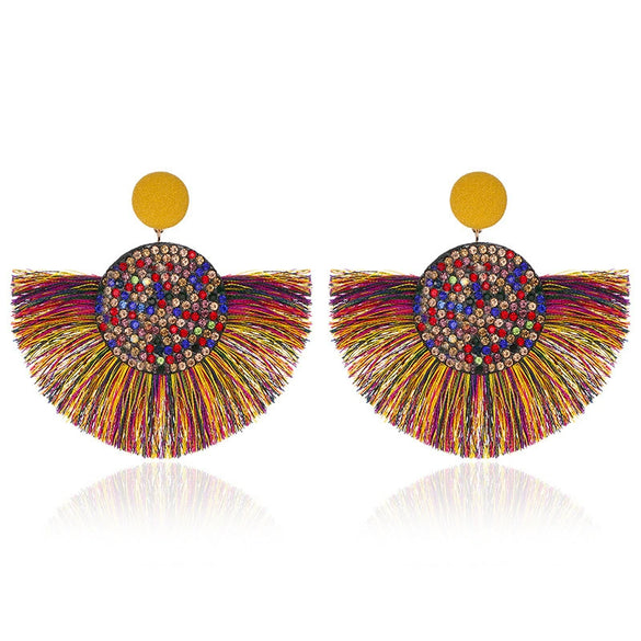 Alloy Geometric Flower Fanshaped Tassel Women's Retro Exaggerated Earrings Electroplated