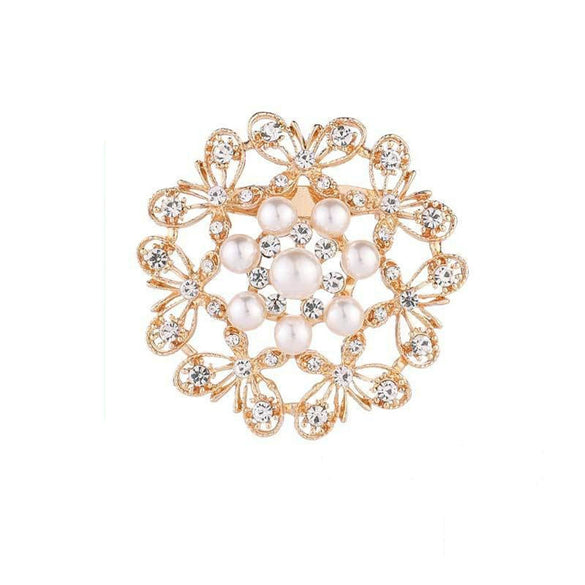 Alloy Geometric Flower Pearl Brooch With Electroplating For Women's Clothing Accessories