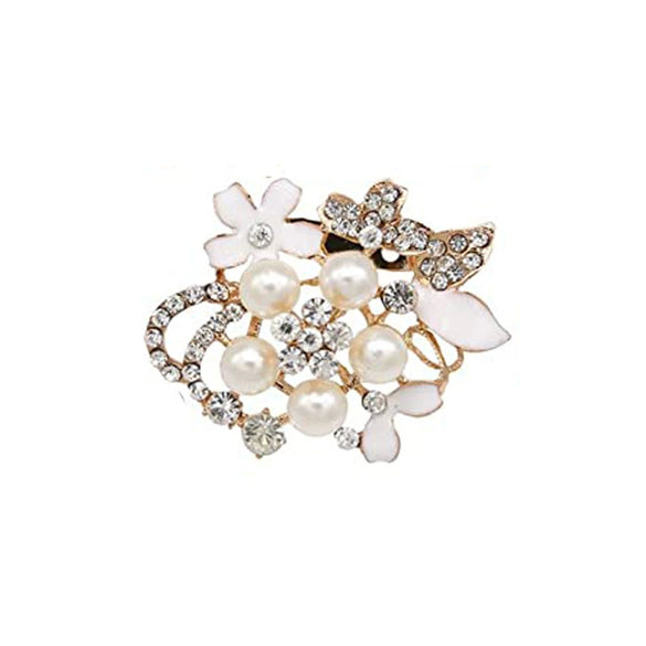 Alloy Geometric Flower Pearl Brooch With Electroplating For Women's Clothing Accessories