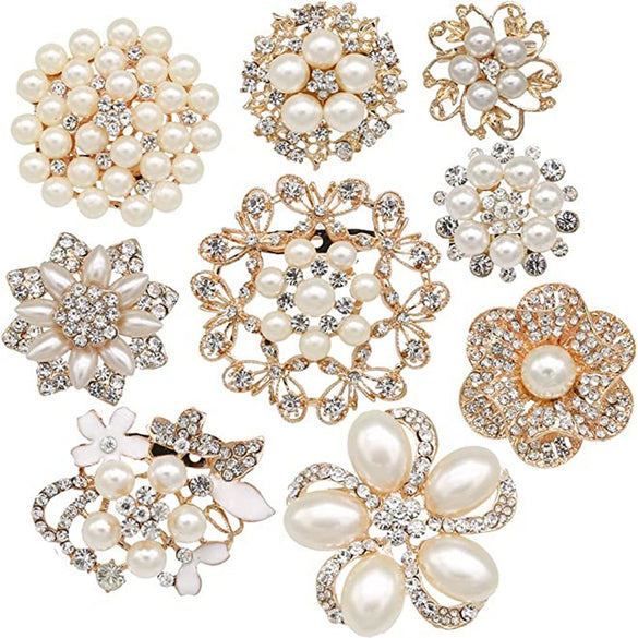 Alloy Geometric Flower Pearl Brooch With Electroplating For Women's Clothing Accessories