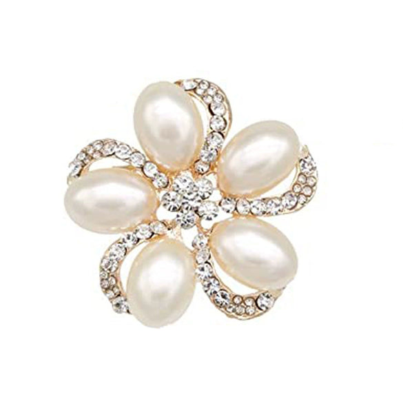 Alloy Geometric Flower Pearl Brooch With Electroplating For Women's Clothing Accessories