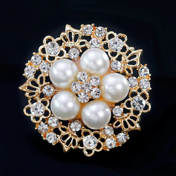 Alloy Geometric Flower Pearl Brooch With Electroplating For Women's Clothing Accessories