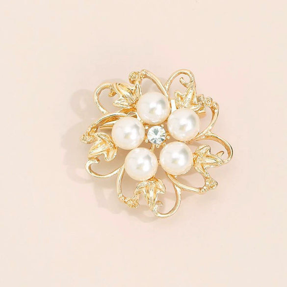 Alloy Geometric Flower Pearl Brooch With Electroplating For Women's Clothing Accessories