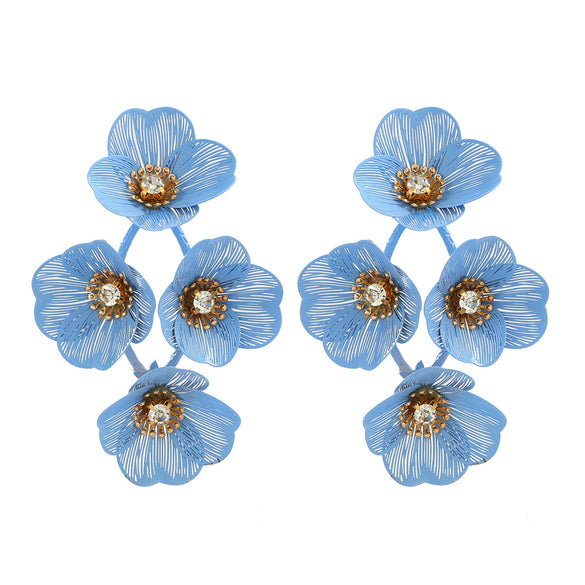Alloy Geometric Flower Tassel Electroplated Earrings For Women Niche Fashionable Elegant Light Luxury Style