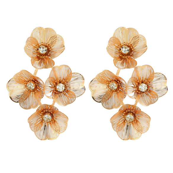 Alloy Geometric Flower Tassel Electroplated Earrings For Women Niche Fashionable Elegant Light Luxury Style