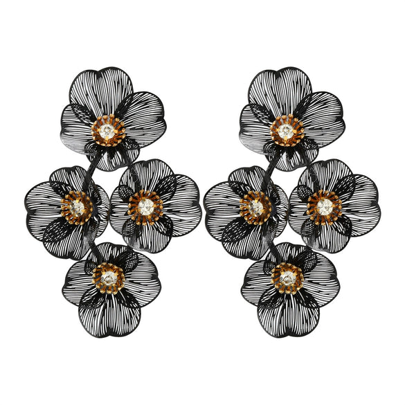 Alloy Geometric Flower Tassel Electroplated Earrings For Women Niche Fashionable Elegant Light Luxury Style