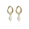 Alloy Geometric Freshwater Pearl Electroplating Ear Needle Earrings