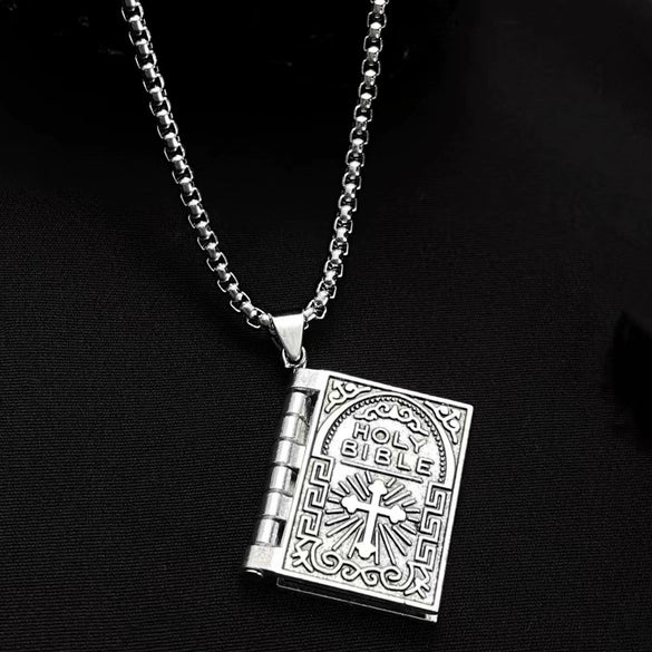 Alloy Geometric Gothic Style Flip Bible Book Cross Electroplated Unisex Necklace