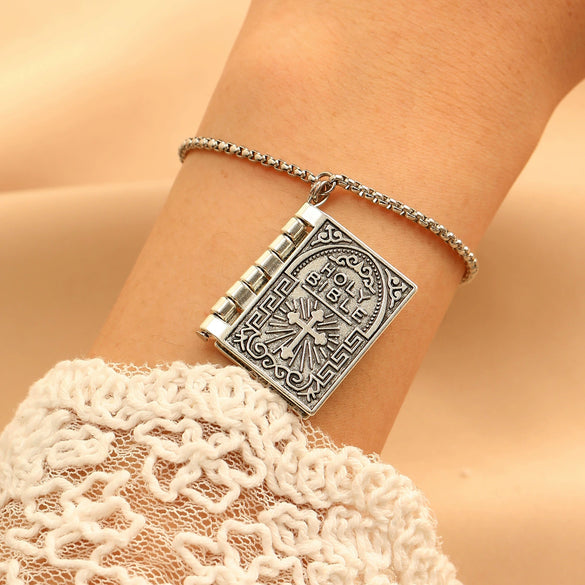 Alloy Geometric Gothic Style Flip Bible Book Cross Electroplated Unisex Necklace