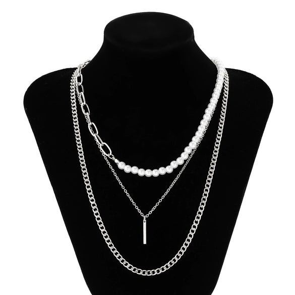 Alloy Geometric Handmade Men's Pearl Hiphop Stacked Clavicle Necklace