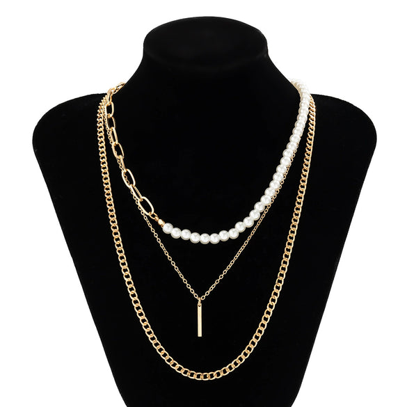 Alloy Geometric Handmade Men's Pearl Hiphop Stacked Clavicle Necklace