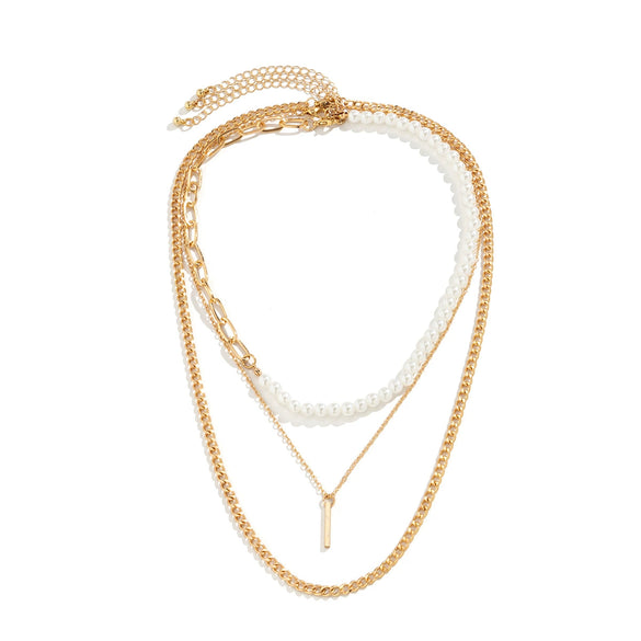 Alloy Geometric Handmade Men's Pearl Hiphop Stacked Clavicle Necklace