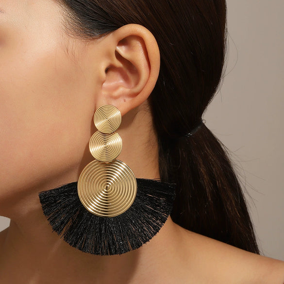 Alloy Geometric Handmade Tassel And Fanshaped Earrings For Women