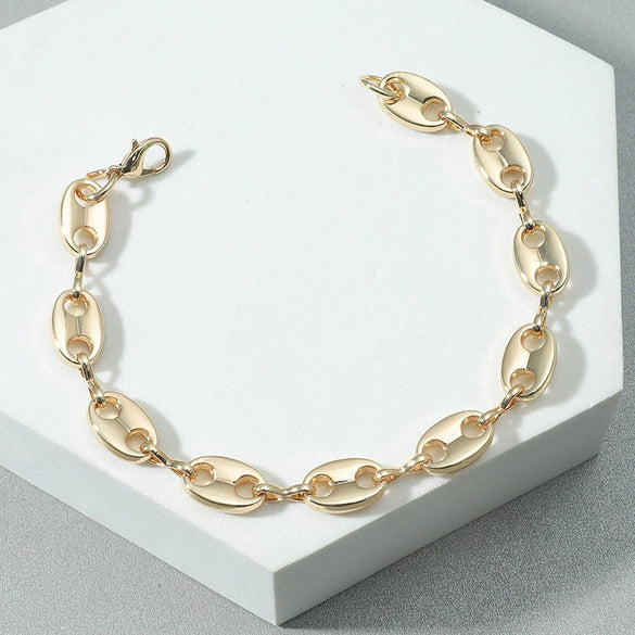 Alloy Geometric Hip Hop Personality Charm Jewelry Set With Cuban Chain Bracelet And Necklace