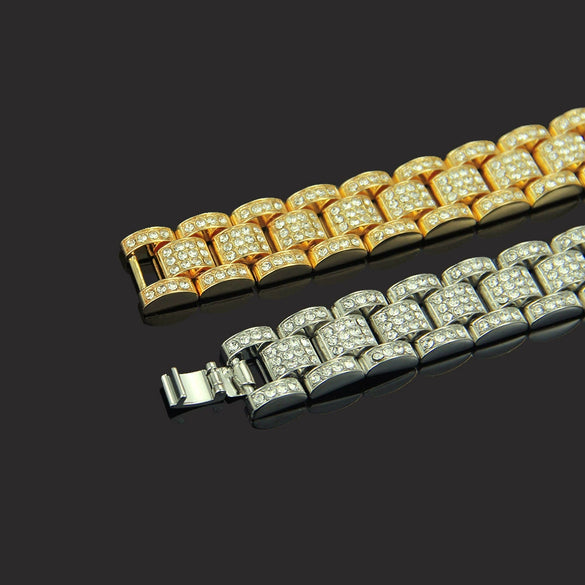 Alloy Geometric Hiphop Style Men's Diamondencrusted Bracelet Jewelry Supply
