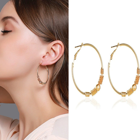 Alloy Geometric Hollow Circle Electroplating Women's Wrapped Beaded Earrings