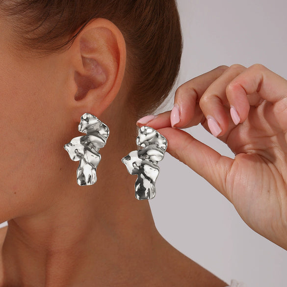 Alloy Geometric Hollow Pleated Electroplated Women's Earrings