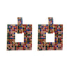 Alloy Geometric Hollow Square Earrings With Colorful Rhinestone Embellishment And Full Crystal Sparkle