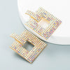 Alloy Geometric Hollow Square Earrings With Colorful Rhinestone Embellishment And Full Crystal Sparkle
