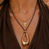 Alloy Geometric Hollow Teardrop Pendant Necklace With Layered Waxed Rope Chain And Adjustable Lobster Clasp