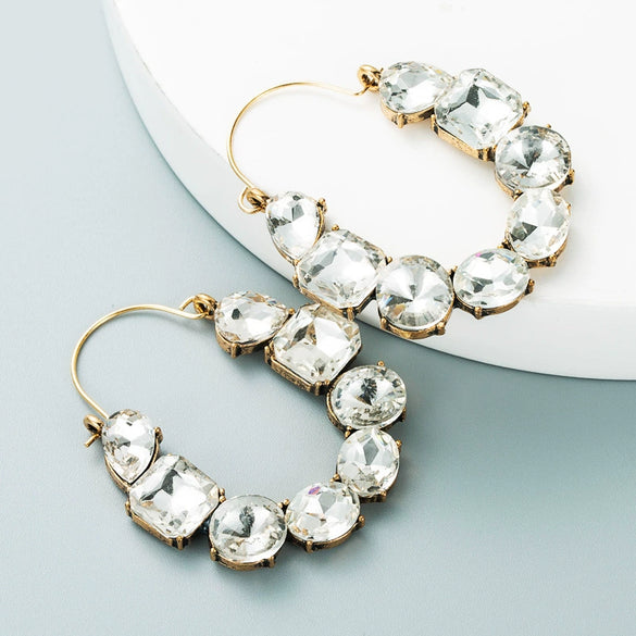 Alloy Geometric Inlaid Color Rhinestone Earrings Fashion Temperament Diamond