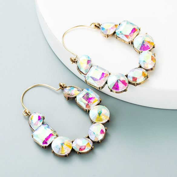 Alloy Geometric Inlaid Color Rhinestone Earrings Fashion Temperament Diamond