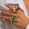 Alloy Geometric Inlaid Retro Palace Style Ladies Ring With Electroplating Treatment
