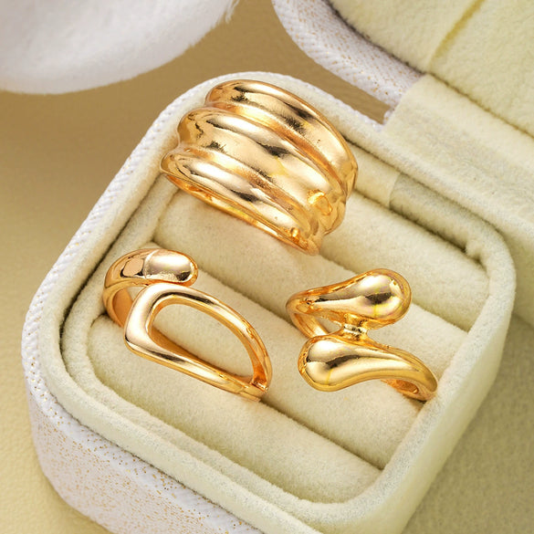 Alloy Geometric Irregular Curved Line Water Drop Ring Set Electroplated Hand Jewelry