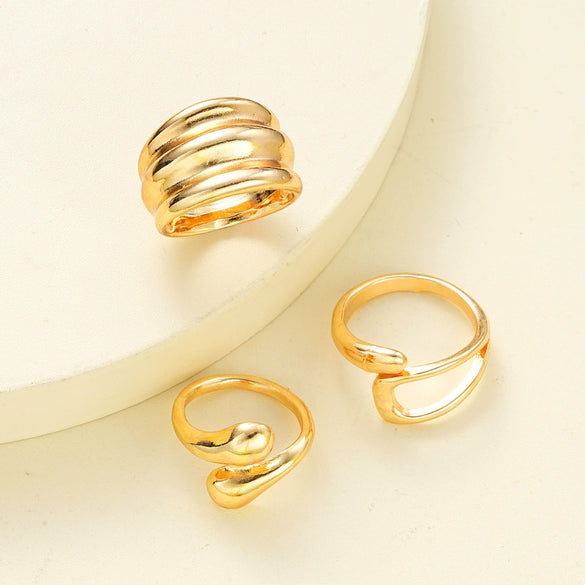 Alloy Geometric Irregular Curved Line Water Drop Ring Set Electroplated Hand Jewelry