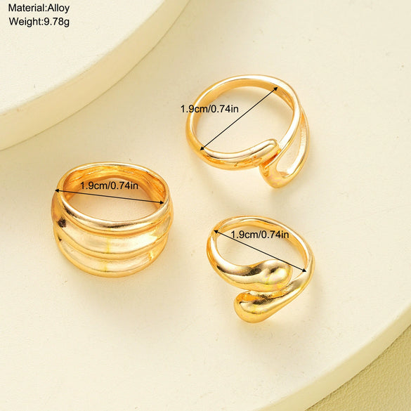 Alloy Geometric Irregular Curved Line Water Drop Ring Set Electroplated Hand Jewelry