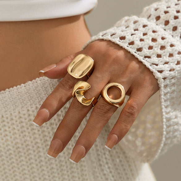 Alloy Geometric Irregular Hollow Square Design Ring For Women With Electroplating