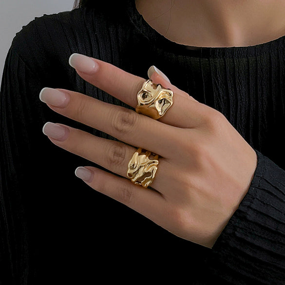 Alloy Geometric Irregular Open Lava Ring For Women With Electroplating Treatment