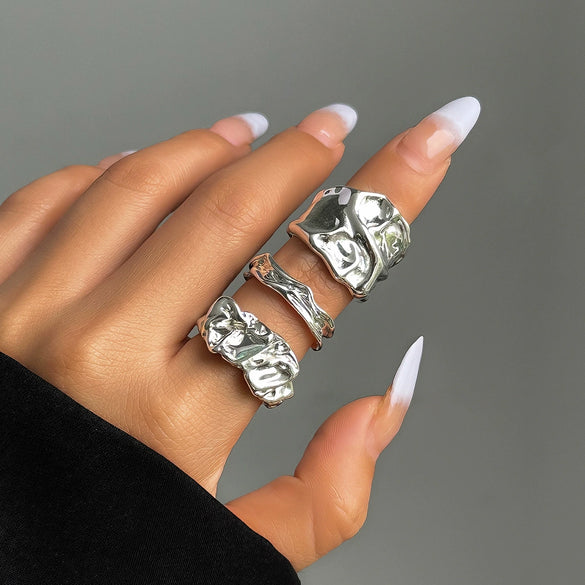 Alloy Geometric Irregular Open Lava Ring For Women With Electroplating Treatment