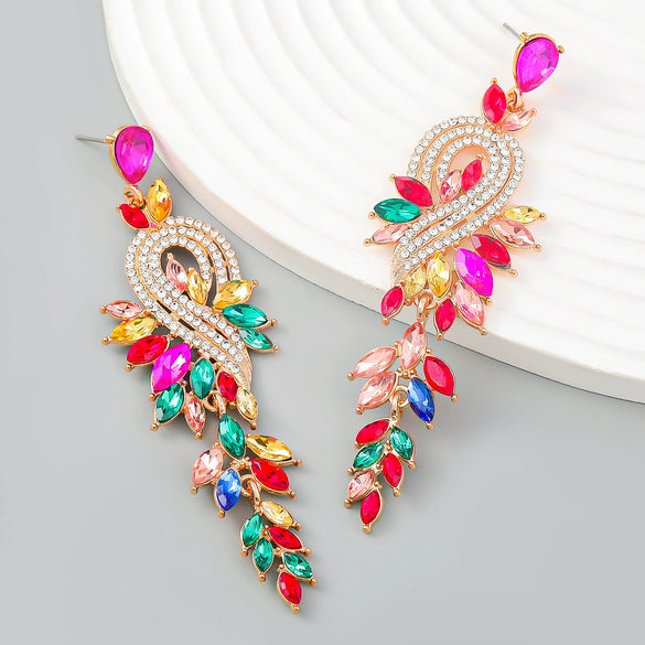 Alloy Geometric Leaves Diamond Earrings For Women
