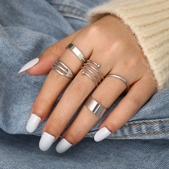 Alloy Geometric Leaves Metal Women's Finger Ring Set With Electroplating Design