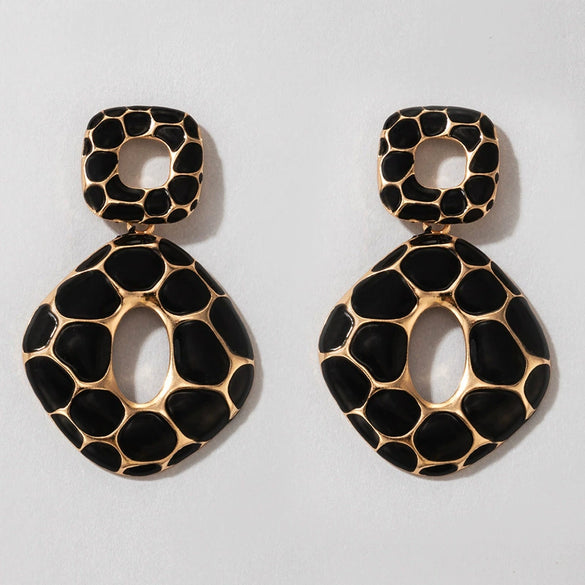 Alloy Geometric Leopard Square Earrings For Women With Electroplating Treatment
