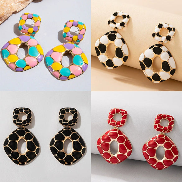 Alloy Geometric Leopard Square Earrings For Women With Electroplating Treatment