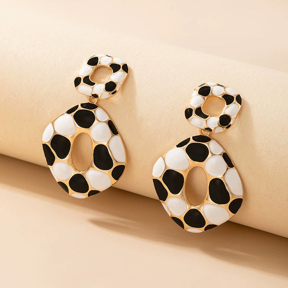 Alloy Geometric Leopard Square Earrings For Women With Electroplating Treatment