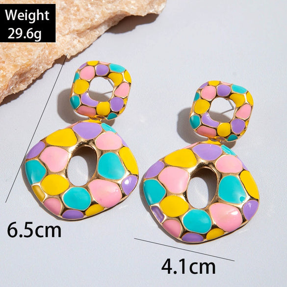 Alloy Geometric Leopard Square Earrings For Women With Electroplating Treatment