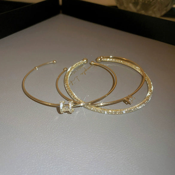 Alloy Geometric Light Luxury Style Electroplated Zircon Circle Letter Open Bracelet