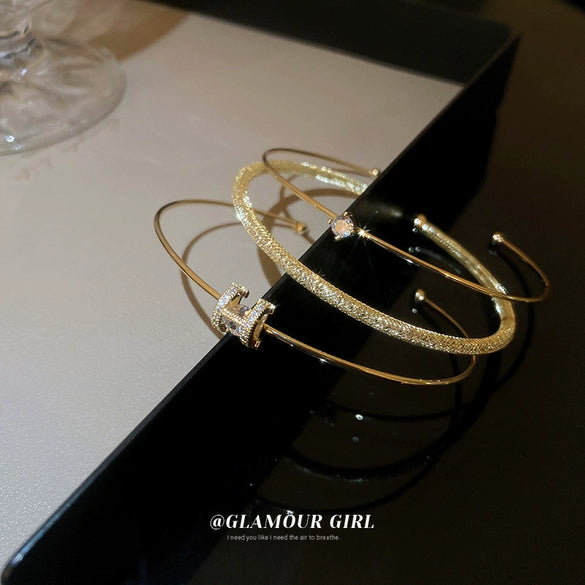 Alloy Geometric Light Luxury Style Electroplated Zircon Circle Letter Open Bracelet