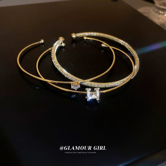 Alloy Geometric Light Luxury Style Electroplated Zircon Circle Letter Open Bracelet